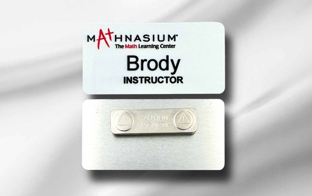 Mathnasium High Gloss Aluminum Metal Budget Name Tag with Magnet Backing