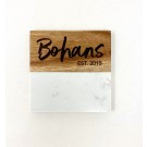 Personalized White Marble and Acacia Wood Coaster