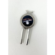 Golf Divot Tool with Removable Magnetic Marker Insert, 1 1/2" x 3" Silver 