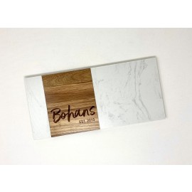 Personalized White Marble and Acacia Wood Serving Board