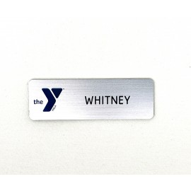 YMCA Silver/Black Plastic Instabadge 1"x3" with Black Logo, Name and/or Title